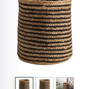 Woven Natural Jute Basket with Black Stripes - Home Accents